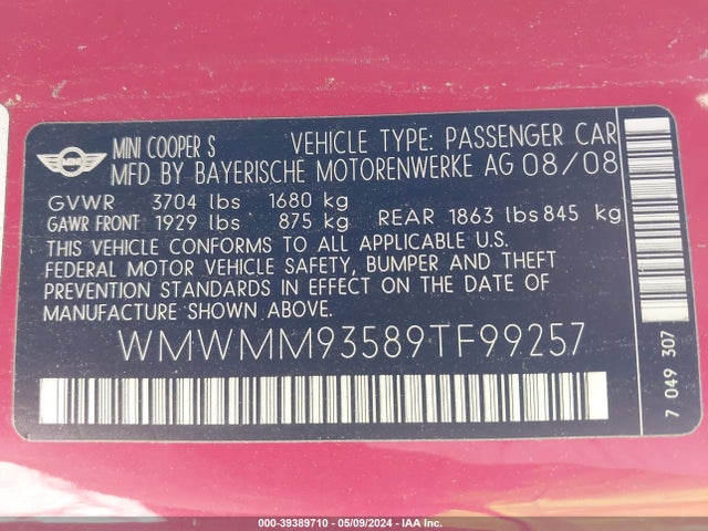 2009 MINI JOHN COOPER WORKS CLUBMAN WMWMM93589TF99257 Photo 8