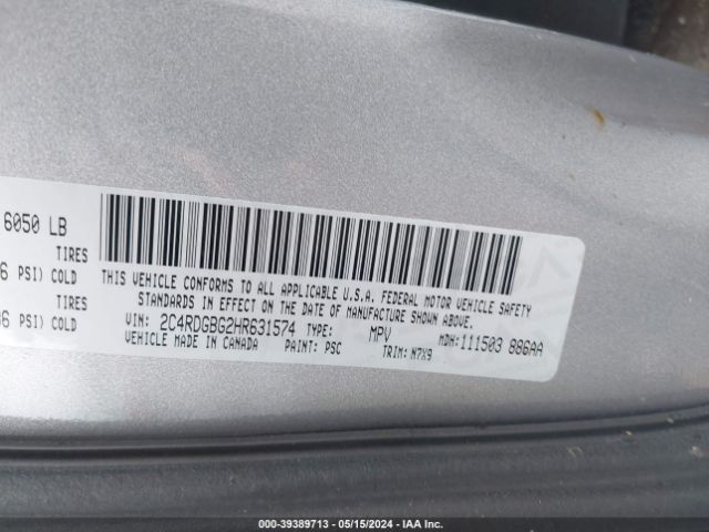 2C4RDGBG2HR631574 Dodge Grand Caravan Se Plus
