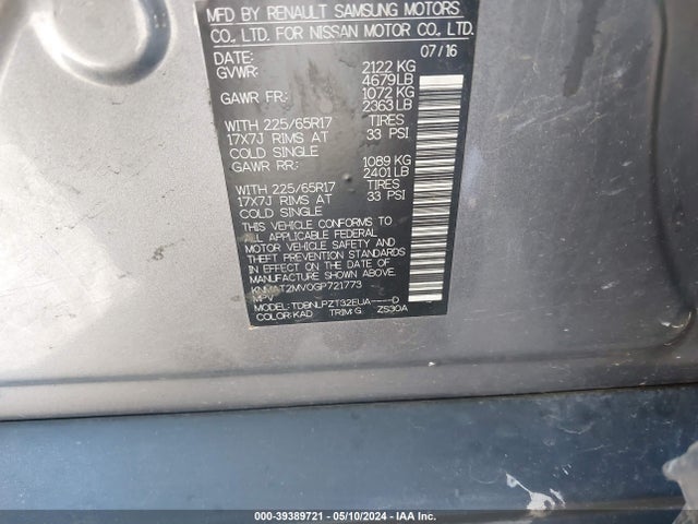 Nissan Rogue S/sl/sv 2016 KNMAT2MV0GP721773 Image 9