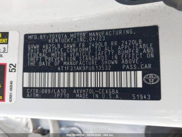 4T1F31AK9PU613532 Toyota Camry Xle Hybrid