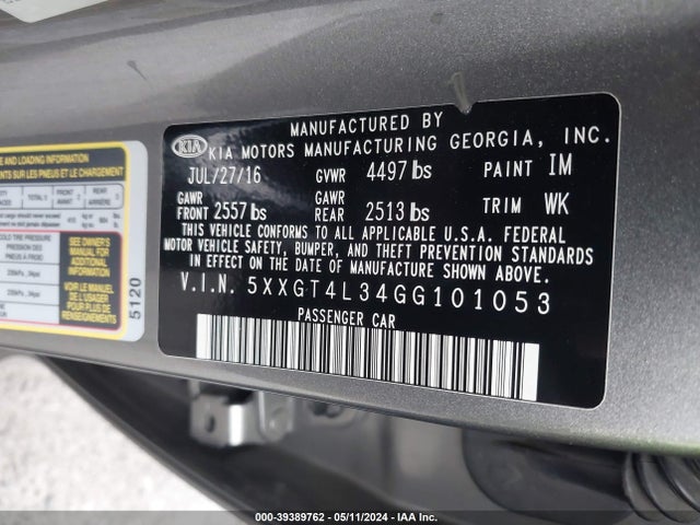 KIA Optima Lx 2016 5XXGT4L34GG101053 Image 9