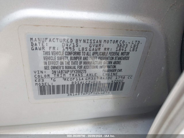 Nissan SENTRA S 2015 3N1AB7AP1FY266275 Image 9