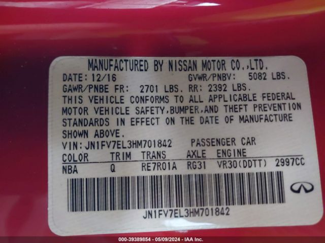 JN1FV7EL3HM701842 Infiniti Q60 3.0t Red Sport 400