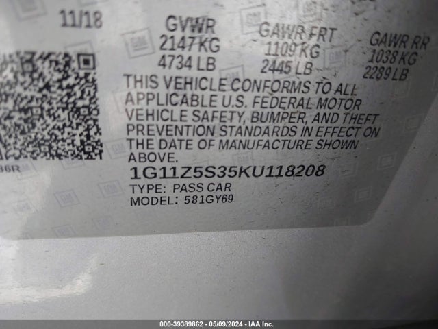 Chevrolet IMPALA LT 2019 1G11Z5S35KU118208 Image 9