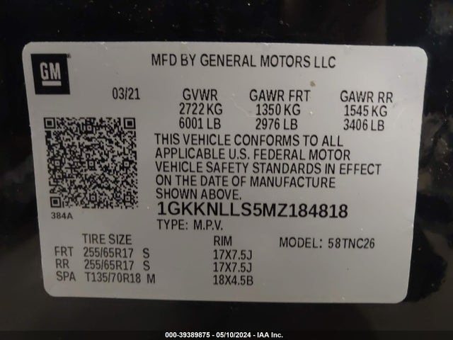 1GKKNLLS5MZ184818 GMC Acadia Awd At4