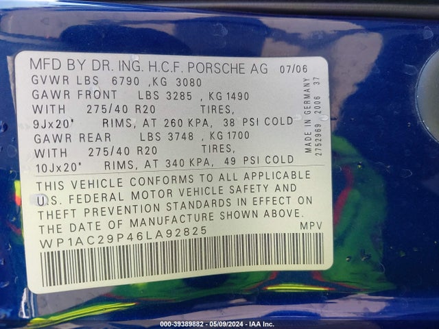 2006 PORSCHE CAYENNE WP1AC29P46LA92825 Photo 8