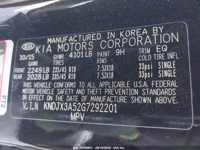 KIA Soul ! 2016 KNDJX3A52G7292201 Image 9