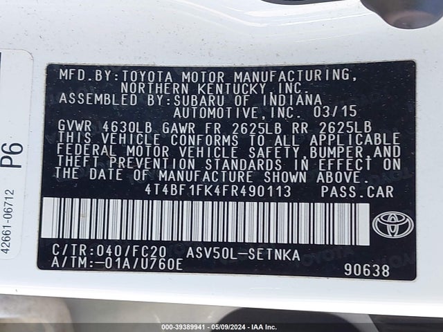 Toyota CAMRY LE 2015 4T4BF1FK4FR490113 Image 9