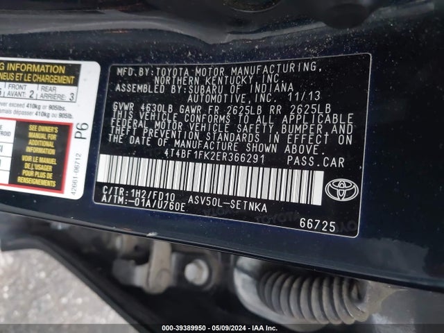 Toyota CAMRY LE 2014 4T4BF1FK2ER366291 Image 9