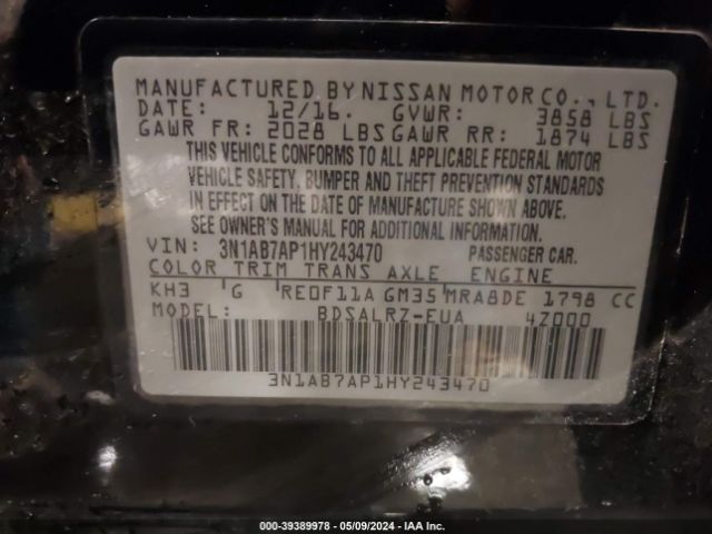 3N1AB7AP1HY243470 Nissan SENTRA SR