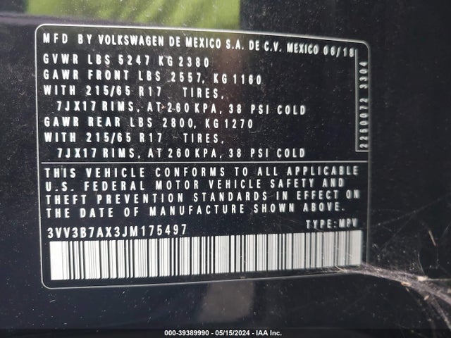 3VV3B7AX3JM175497 Volkswagen Tiguan 2.0t Se/2.0t Sel