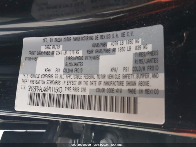 3MZBPAAL4KM111540 Mazda Mazda3 Select Package