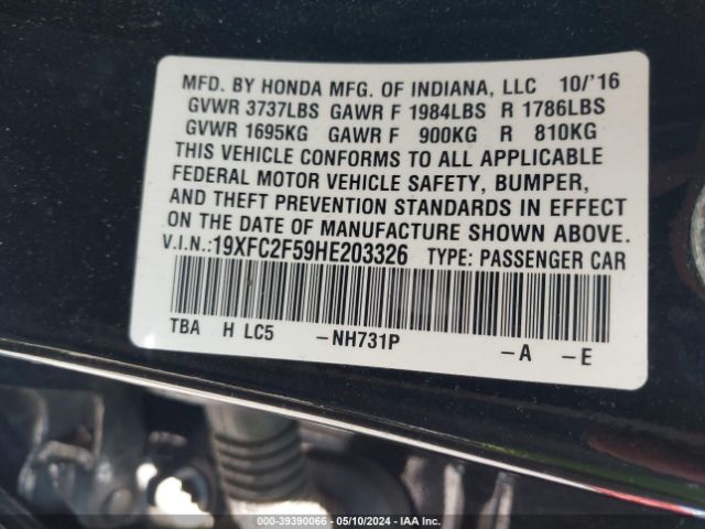 19XFC2F59HE203326 Honda Civic Lx
