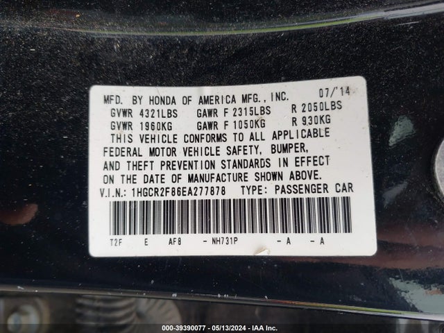 Honda Accord Ex-l 2014 1HGCR2F86EA277878 Image 9