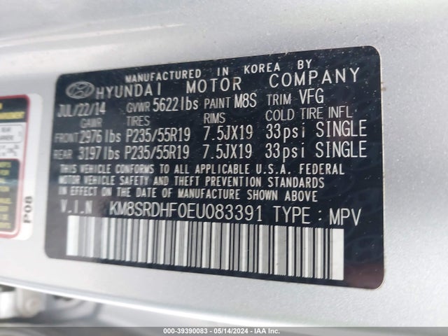 Hyundai Santa Fe Gls 2014 KM8SRDHF0EU083391 Image 9