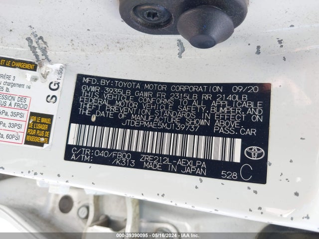 Toyota COROLLA LE 2021 JTDEPMAE5MJ139737 Image 9