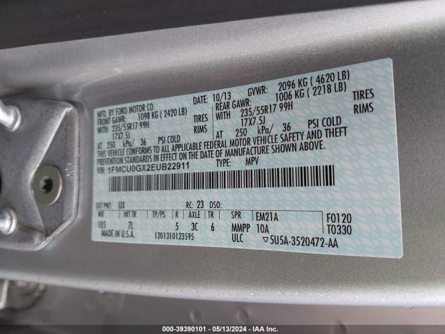 Ford ESCAPE SE 2014 1FMCU0GX2EUB22911 Image 9