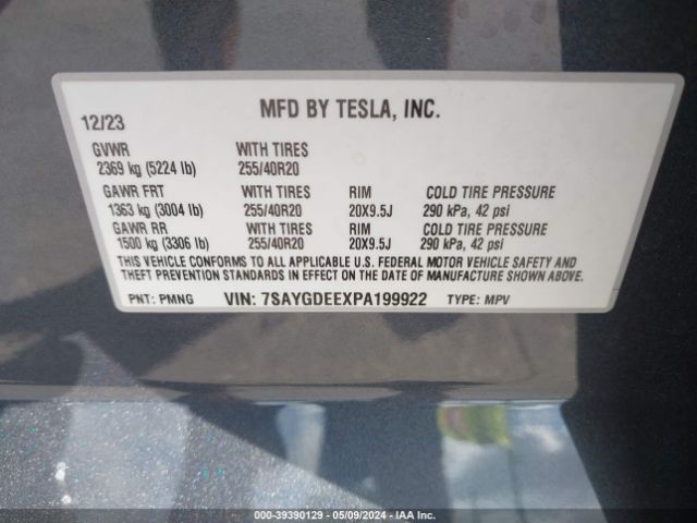 7SAYGDEEXPA199922 Tesla Model Y Awd/long Range Dual Motor All-wheel Drive