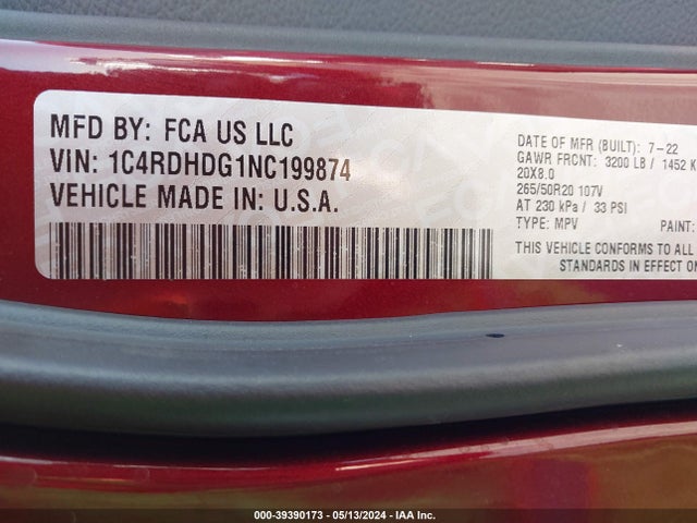 Dodge Durango Gt Plus Rwd 2022 1C4RDHDG1NC199874 Image 9