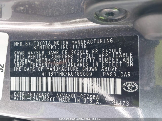 Toyota CAMRY SE 2019 4T1B11HK7KU189089 Image 9