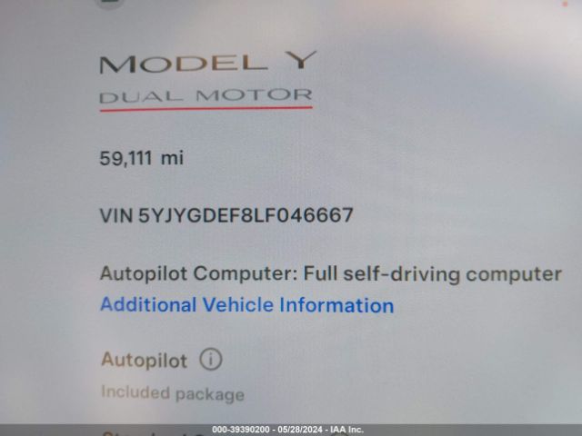 5YJYGDEF8LF046667 Tesla Model Y Long Range Dual Motor All-wheel Drive/performance Dual Motor All-wheel Drive