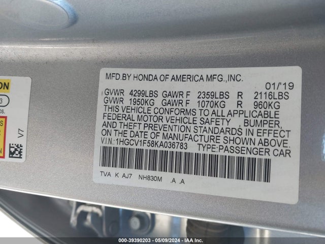 Honda Accord Ex-l 2019 1HGCV1F58KA036783 Image 9