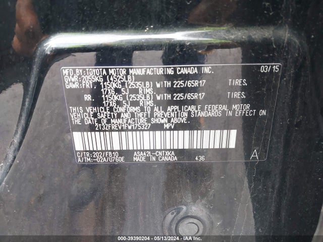 Toyota RAV4 LE 2015 2T3ZFREV1FW175327 Image 9