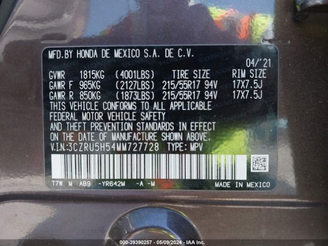 3CZRU5H54MM727728 Honda Hr-v 2wd Ex