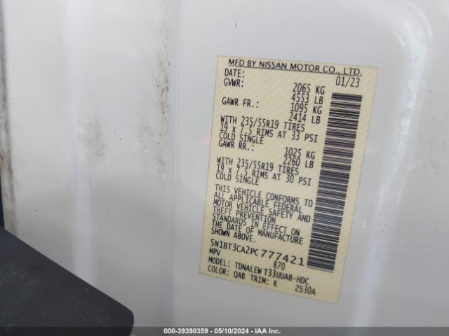 5N1BT3CA2PC777421 Nissan Rogue Sl Fwd
