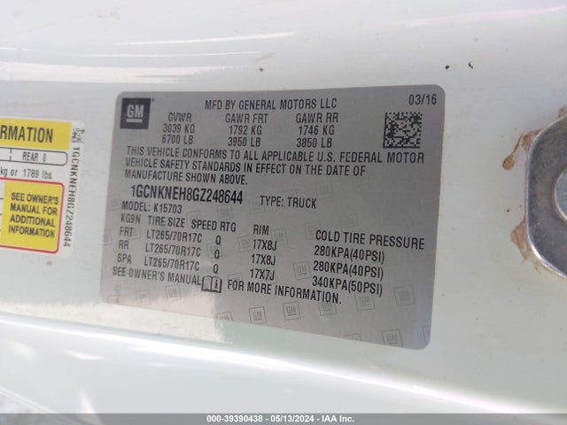 Chevrolet Silverado 1500 Wt 2016 1GCNKNEH8GZ248644 Image 9