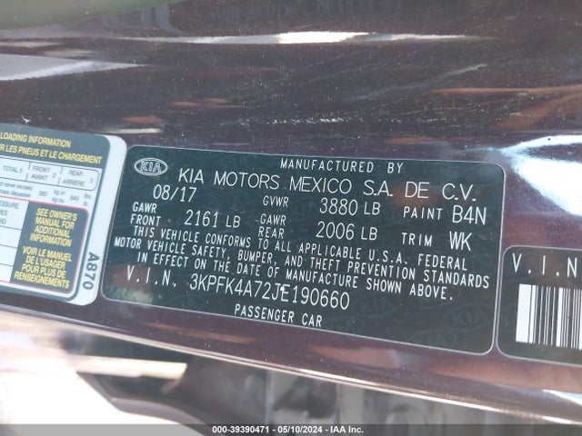 KIA FORTE LX 2018 3KPFK4A72JE190660 Image 9