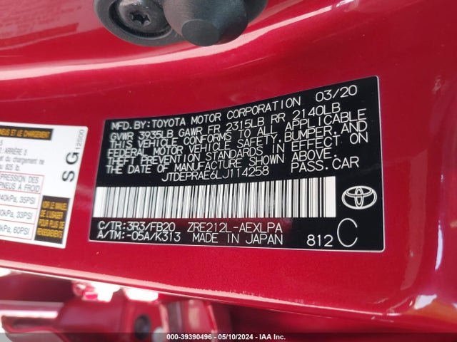 Toyota COROLLA LE 2020 JTDEPRAE6LJ114258 Image 9