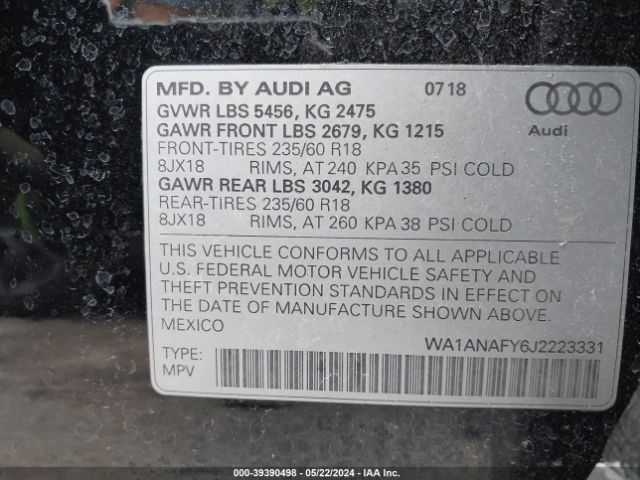 WA1ANAFY6J2223331 Audi Q5 2.0t Premium/2.0t Tech Premium