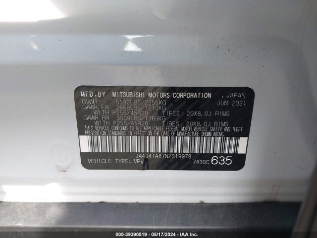 JA4J4TA87NZ019978 Mitsubishi Outlander Es 2.5 S-awc