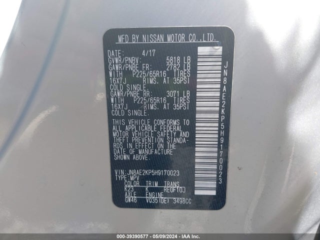 Nissan Quest Sv 2017 JN8AE2KP5H9170023 Image 9