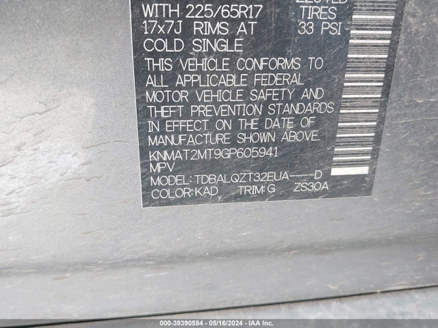 Nissan ROGUE SV 2016 KNMAT2MT9GP605941 Image 9