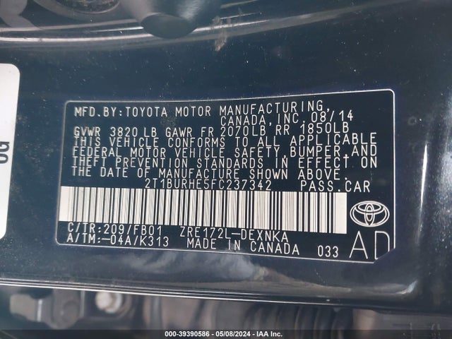 Toyota COROLLA LE 2015 2T1BURHE5FC237342 Image 9