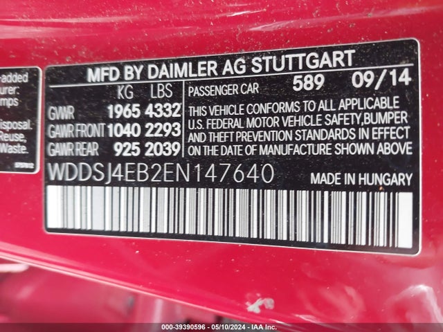 Mercedes-Benz CLA 250 2014 WDDSJ4EB2EN147640 Image 8