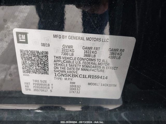 1GNSKBKC1LR159414 Chevrolet Tahoe 4wd Lt