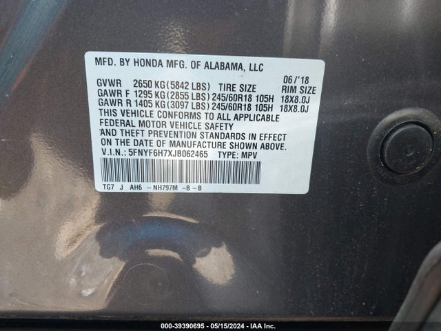 Honda Pilot Ex-l 2018 5FNYF6H7XJB062465 Image 9