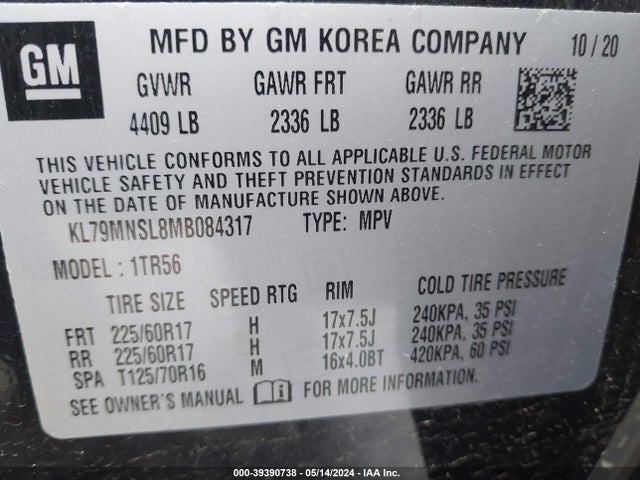Chevrolet Trailblazer Awd Ls 2021 KL79MNSL8MB084317 Image 9