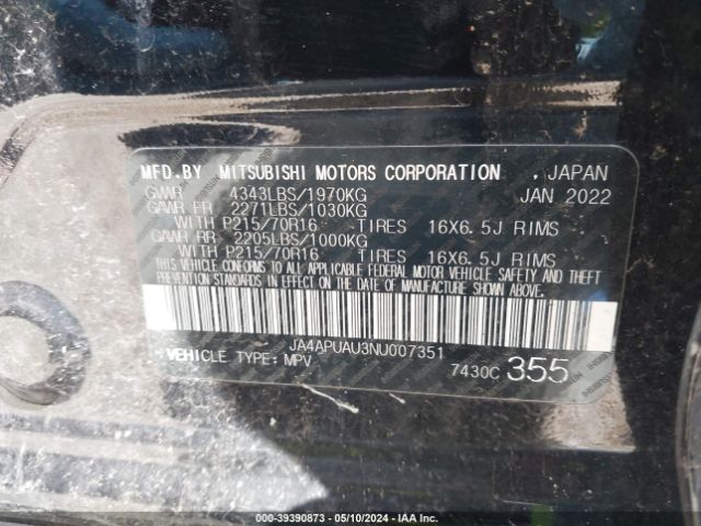 JA4APUAU3NU007351 Mitsubishi Outlander Sport 2.0 Be 2wd/2.0 Es 2wd/2.0 Le 2wd/2.0 S 2wd