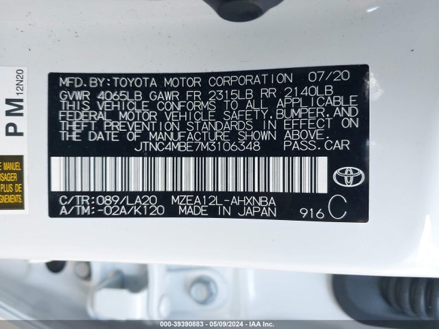 Toyota Corolla Xse 2021 JTNC4MBE7M3106348 Image 9