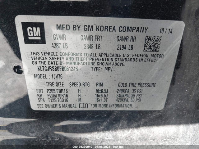 Chevrolet Trax Lt 2015 KL7CJRSB0FB061243 Image 9
