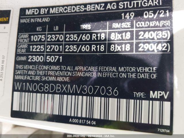 W1N0G8DBXMV307036 Mercedes-Benz Glc 300 Suv