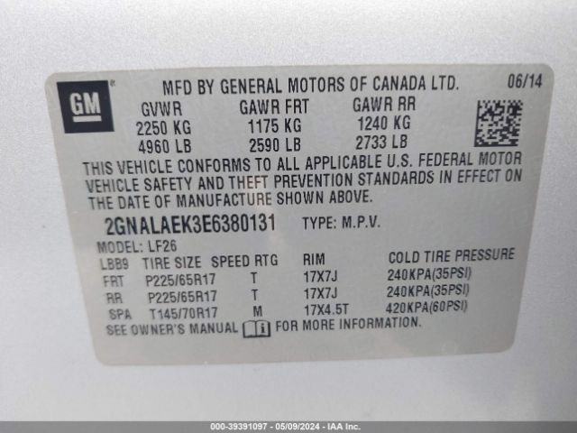 2GNALAEK3E6380131 Chevrolet EQUINOX LS
