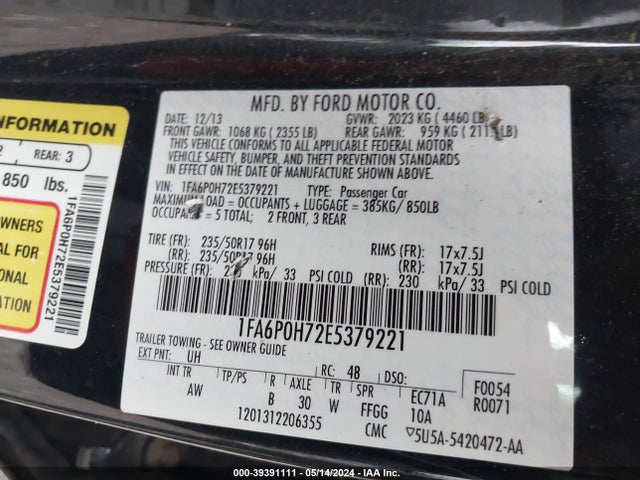 Ford FUSION SE 2014 1FA6P0H72E5379221 Image 9