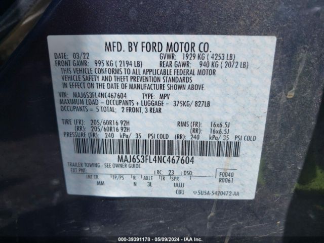 MAJ6S3FL4NC467604 Ford ECOSPORT S