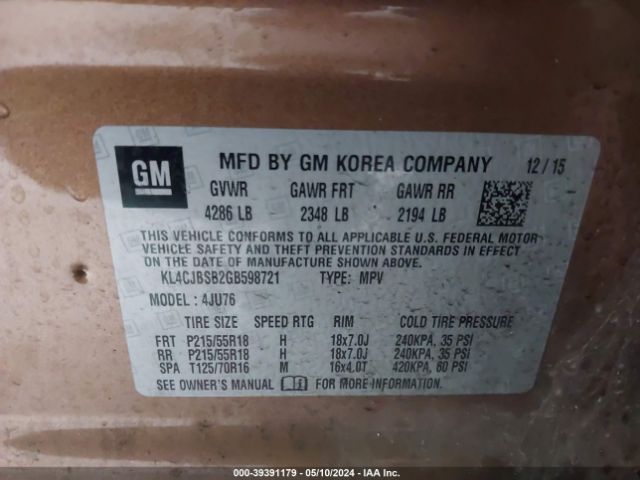 KL4CJBSB2GB598721 Buick Encore Convenience