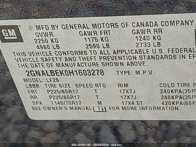 Chevrolet EQUINOX LS 2017 2GNALBEK0H1603278 Image 9